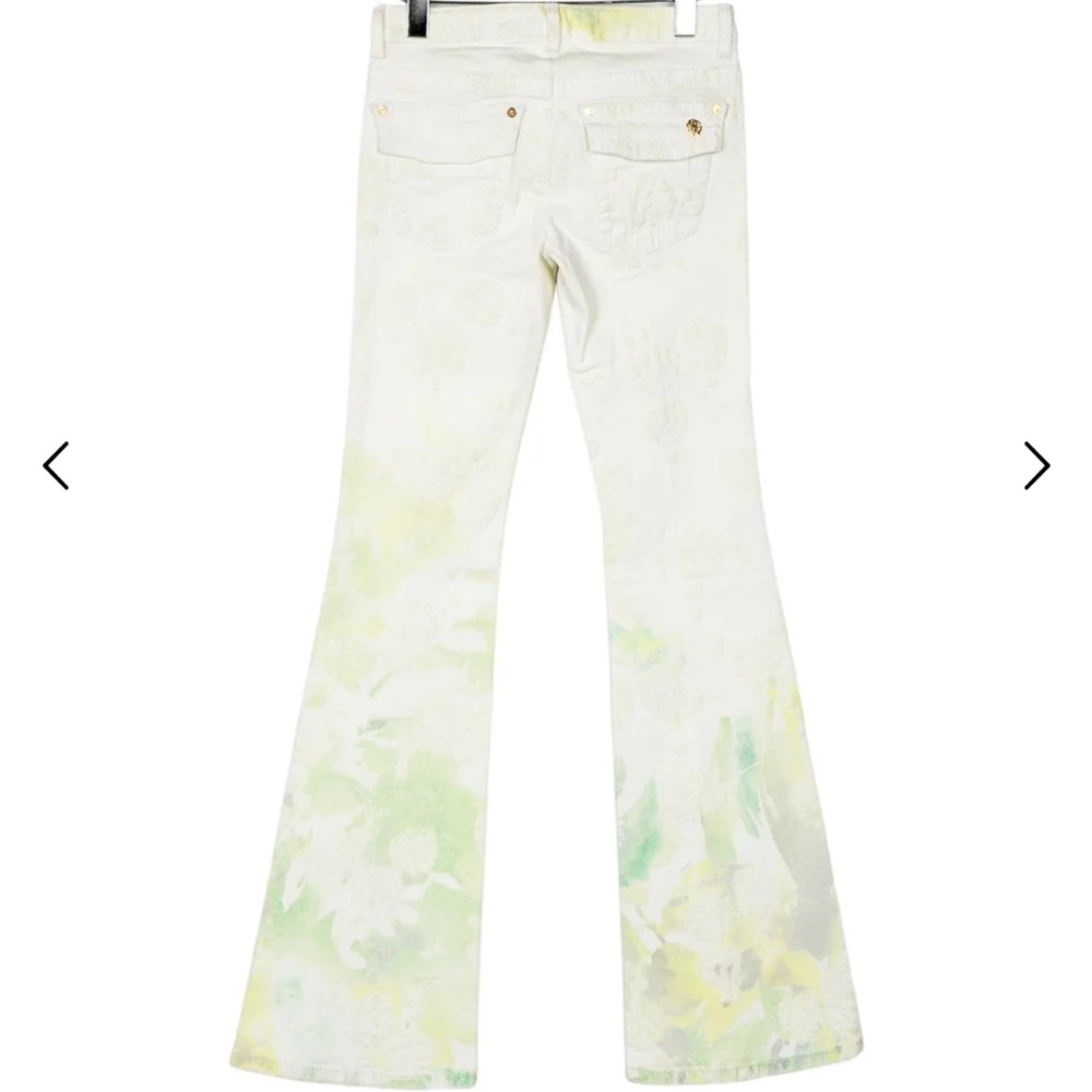 Roberto Cavalli White Jeans with Pastel Green and Yellow Accents